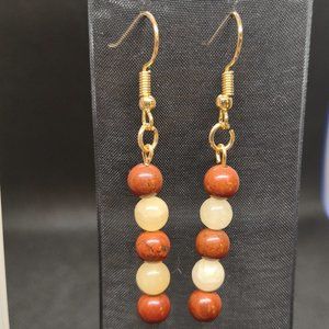 NEW - 18K Gold Plated Hardware Earrings with Red Jasper and Yellow Jade